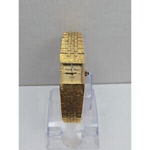 Chantel Mann Diamond Quartz Goldtone Square Banded Wristwatch Womens New Battery